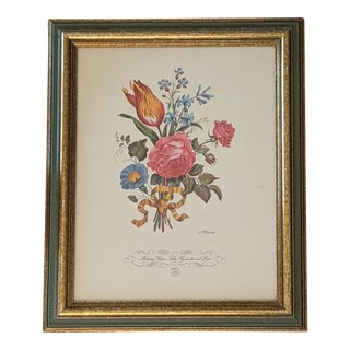 Vintage French Botanical Flower Bouquet Lithograph Framed For Sale