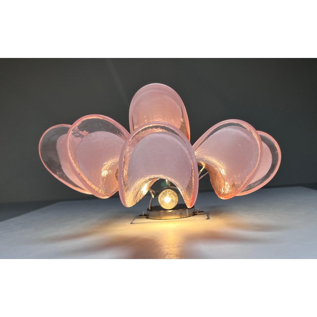 Vintage Italian Murano Wall Lights with Pink Lattimo Glass Petals in the manner of Mazzega, 1990, Set of 2 For Sale - Image 4 of 18