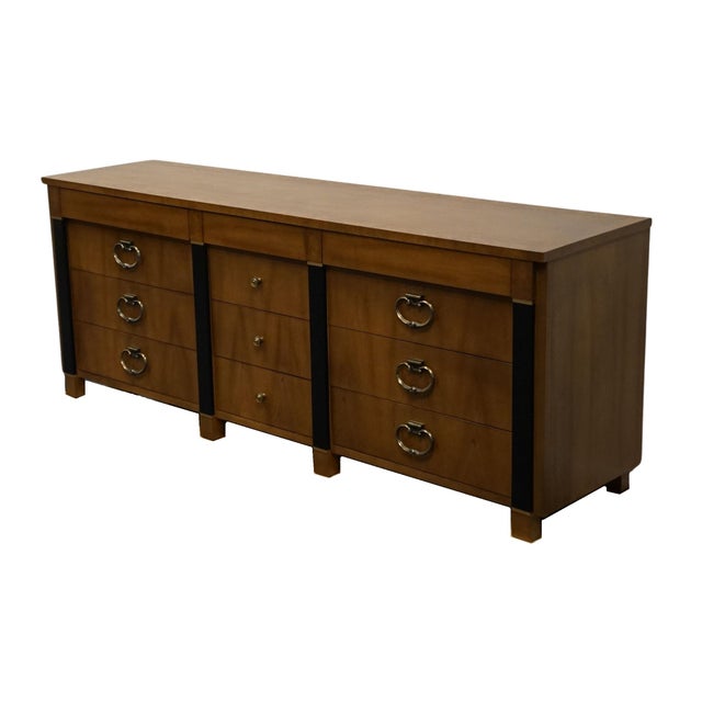 AMERICAN OF MARTINSVILLE Banded Walnut British Imperial 80" Triple Dresser 6106-2 31" High 80" Wide 20" Deep We specialize...