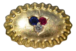 Vintage 14K Yellow Gold Pin/Brooch set with Ruby, Sapphire and Diamond
