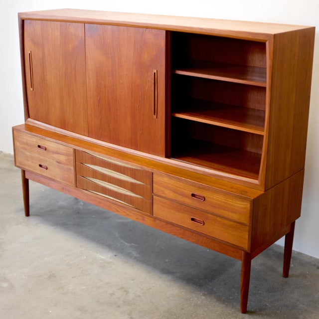Danish Tall Sideboard / Highboard With Bow Front Drawers in the Style of Arne Vodder For Sale - Image 16 of 16
