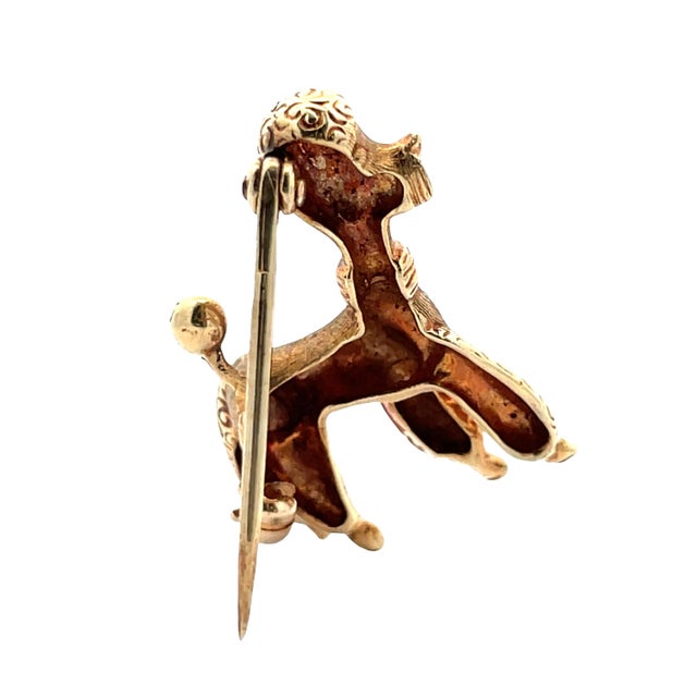 Red 14k Yellow Gold Poodle Brooch With Ruby Eyes For Sale - Image 8 of 10