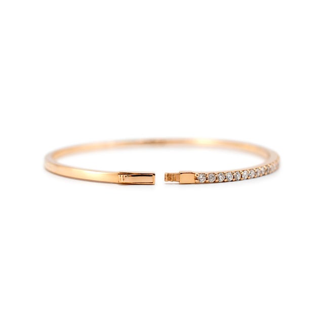 14k Rose Gold Half Eternity Tennis 1.35ct Diamond Bangle Bracelet For Sale - Image 10 of 12