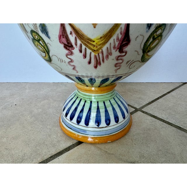 Italian Majolica Hand Painted Ceramic Pottery Face Handles Vase For Sale - Image 13 of 16