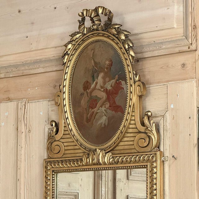Antique French Louis XVI Gilded Trumeau Mirror For Sale - Image 9 of 16