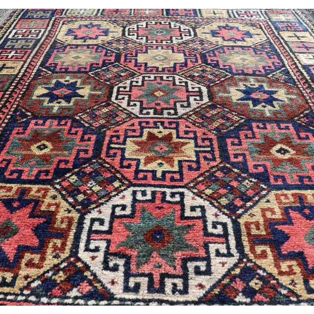 Tribal Antique Caucasian Kazak Rug With All-Over Tribal Design 3'8" X5'3" For Sale - Image 3 of 12