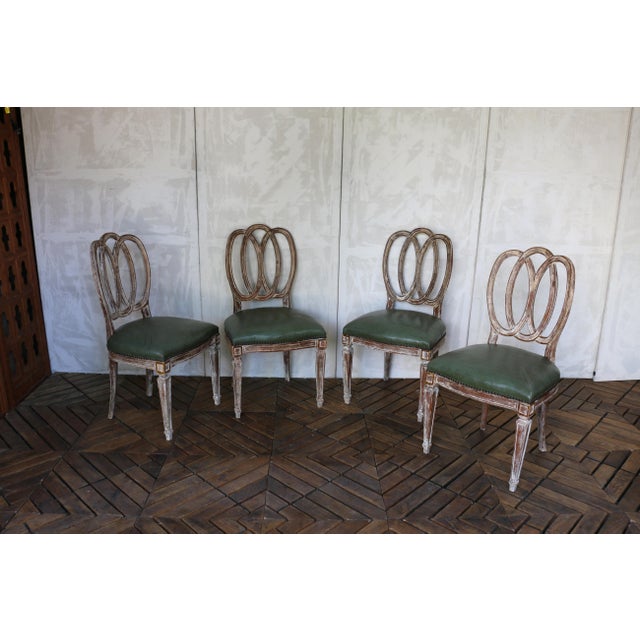 1930s Italian Neoclassical Leather-Top Game Table Set With Four Chairs For Sale - Image 4 of 18