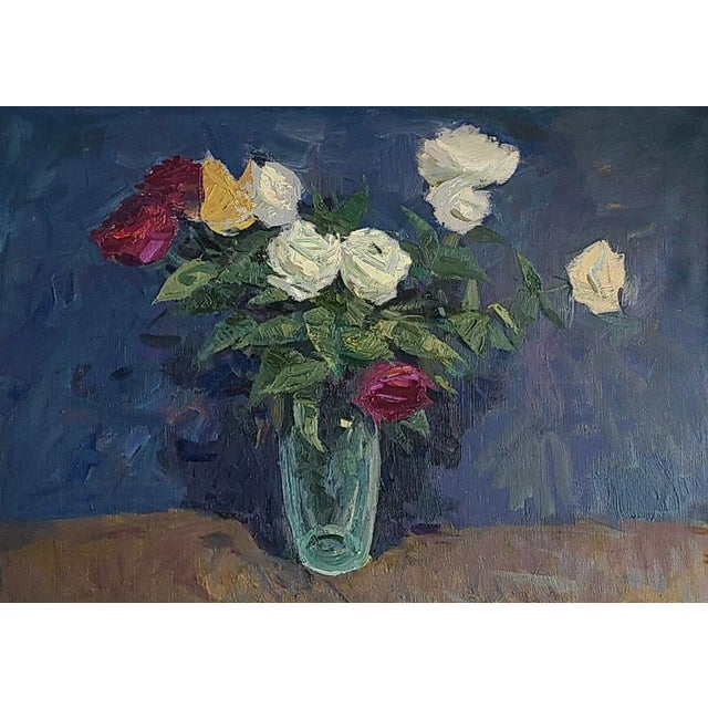 Original art - acrylic on canvas Still life vase of roses