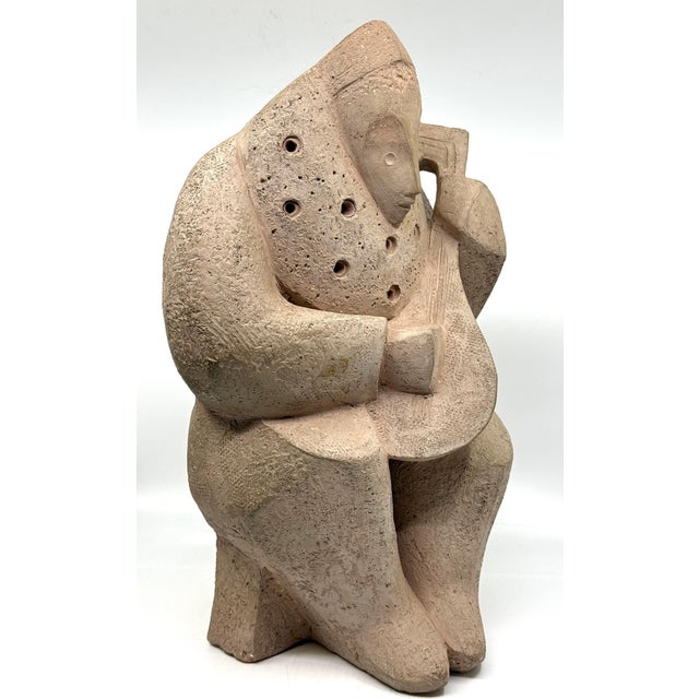 Early 20th Century Early 20th Century Hand built Cubist Terracotta Musician Sculpture Monogrammed C For Sale - Image 5 of 14
