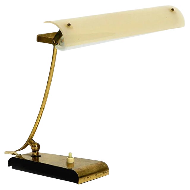 Mid-Century Modern Brass Desk Lamp with Acrylic Glass Lampshade, 1950s For Sale