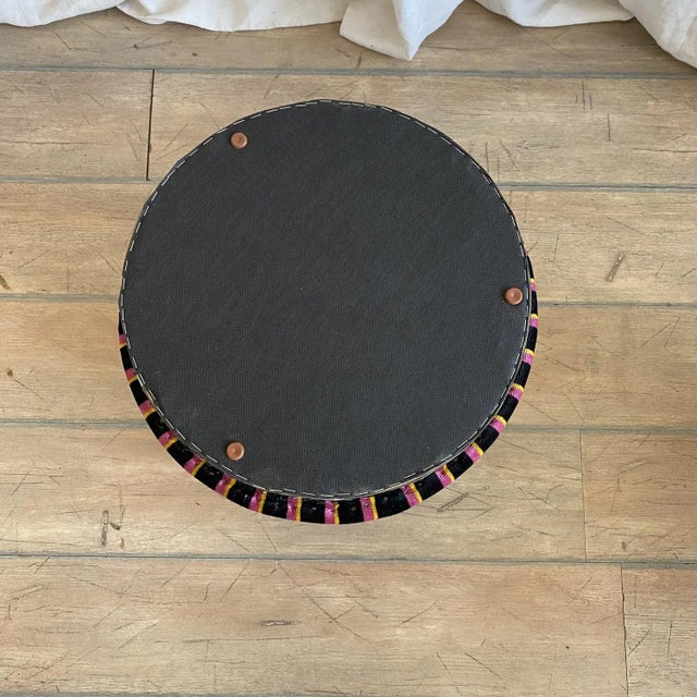 Black Modern Pink and Yellow Striped Black Velvet Pouf, 2000s For Sale - Image 8 of 13