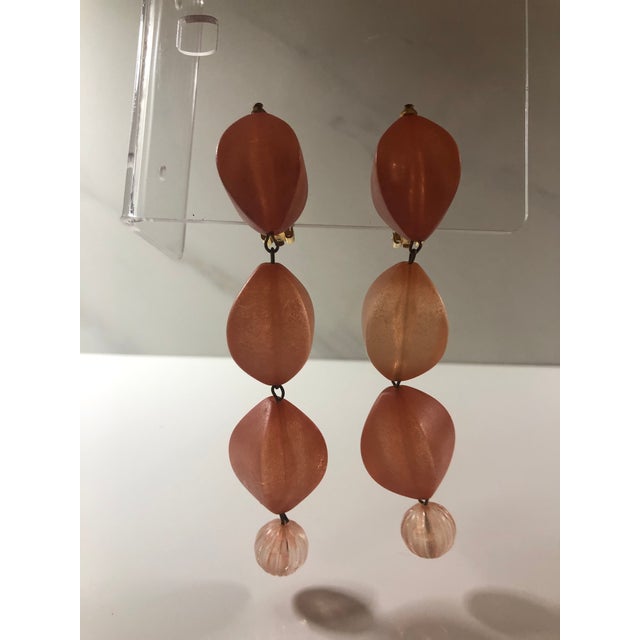 Peach 1970s Peach Lucite Long Dangle Drop Earrings - Set of 2 For Sale - Image 8 of 8
