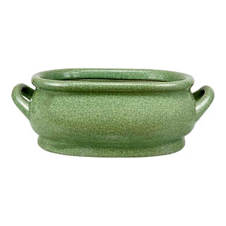 Antique Farmhouse Celadon Green Pottery Jardiniere Footbath Window Planter For Sale