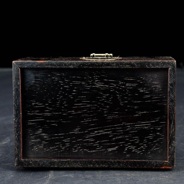 1980s 1980s Hardwood Jewelry Box With Mother of Pearl Inlay & Brass Lock, Chinoiserie Keepsake Box For Sale - Image 5 of 9