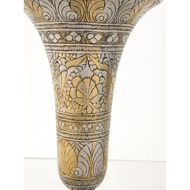 Mid Century Indian Brass and Silver Etched Vase Chairish