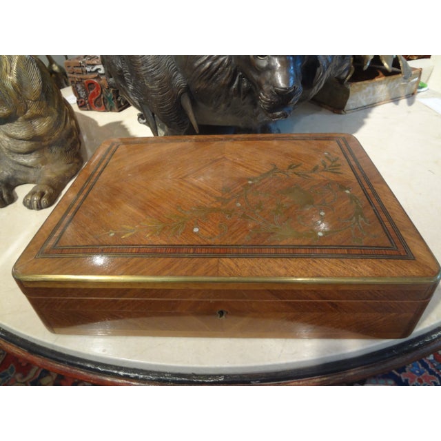 Traditional 19th Century Brass Inlaid Walnut Box For Sale - Image 3 of 12
