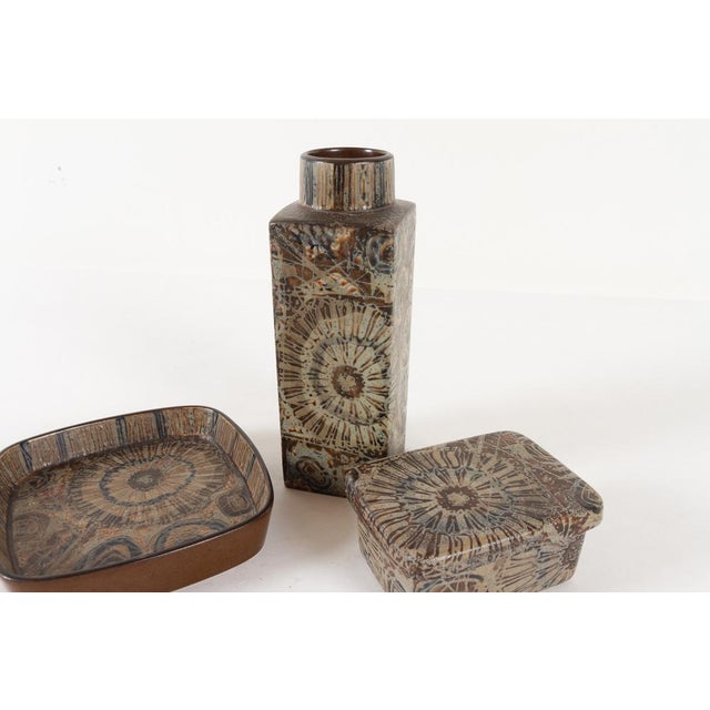 Royal Copenhagen Vintage Danish Faiance Baca Vase and Bowls by Nils Thorsson 1970s From Royal Copenhagen, Set of 3 For Sale - Image 4 of 18