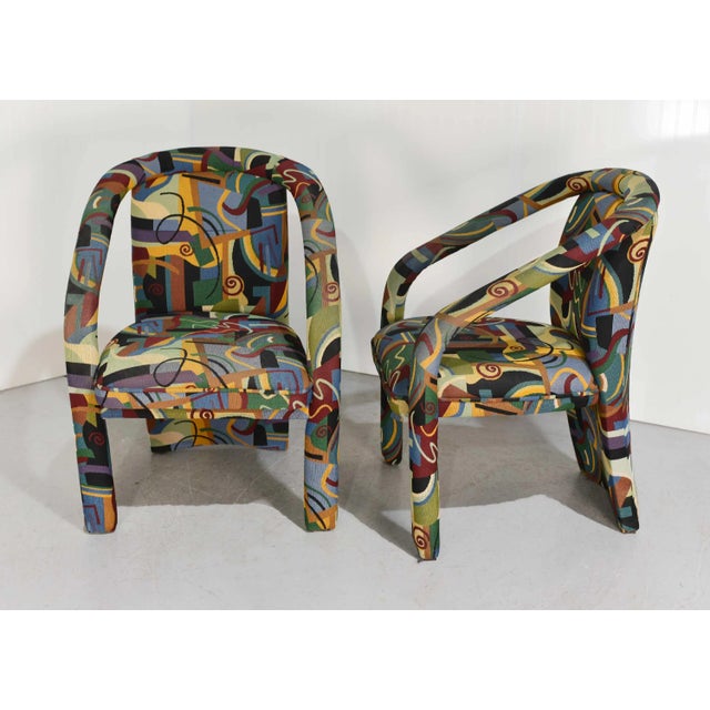 1980s Postmodern Abstract Upholstery Armchairs - Set of 2 For Sale In Chicago - Image 6 of 12