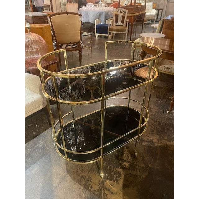 MCM German Brass and Glass Bar Cart For Sale - Image 9 of 9
