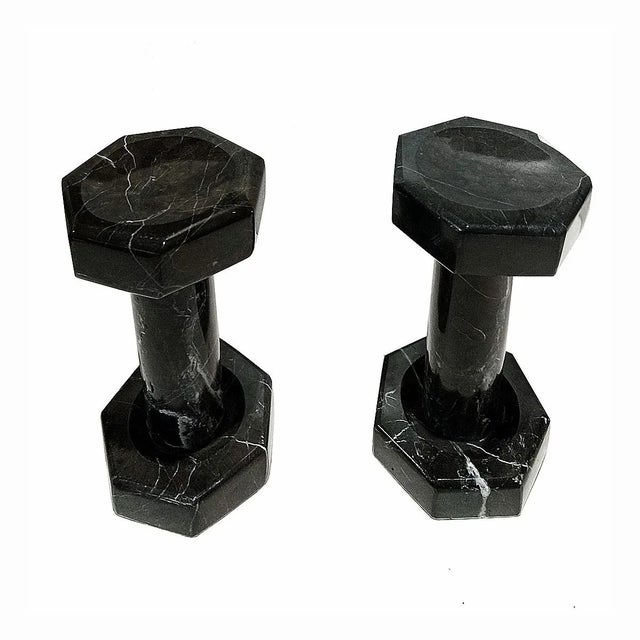 Early 21st Century Early 21st Century Black Marble Dumbbell Set- a Pair For Sale - Image 5 of 12