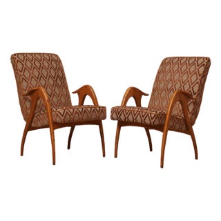 Set of Mid-Century Beech Wood and Fabric Armchairs from Malatesta E Mason, 1950 For Sale
