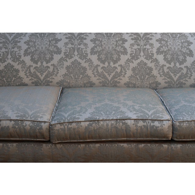 1990s Ethan Allen Chippendale Camelback Sofa in Silver-Champagne Silk Damask For Sale - Image 15 of 18