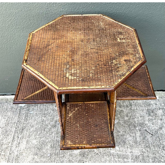 Tan Vintage Octagon Bamboo Side Table For Sale - Image 8 of 12