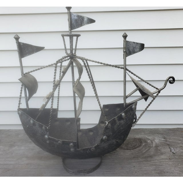 Hand Forged Iron Decorative Sailing Ships - a Pair For Sale - Image 4 of 10