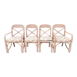 Palm Beach Regency Island Chic Rattan Chairs - Set of 4 For Sale