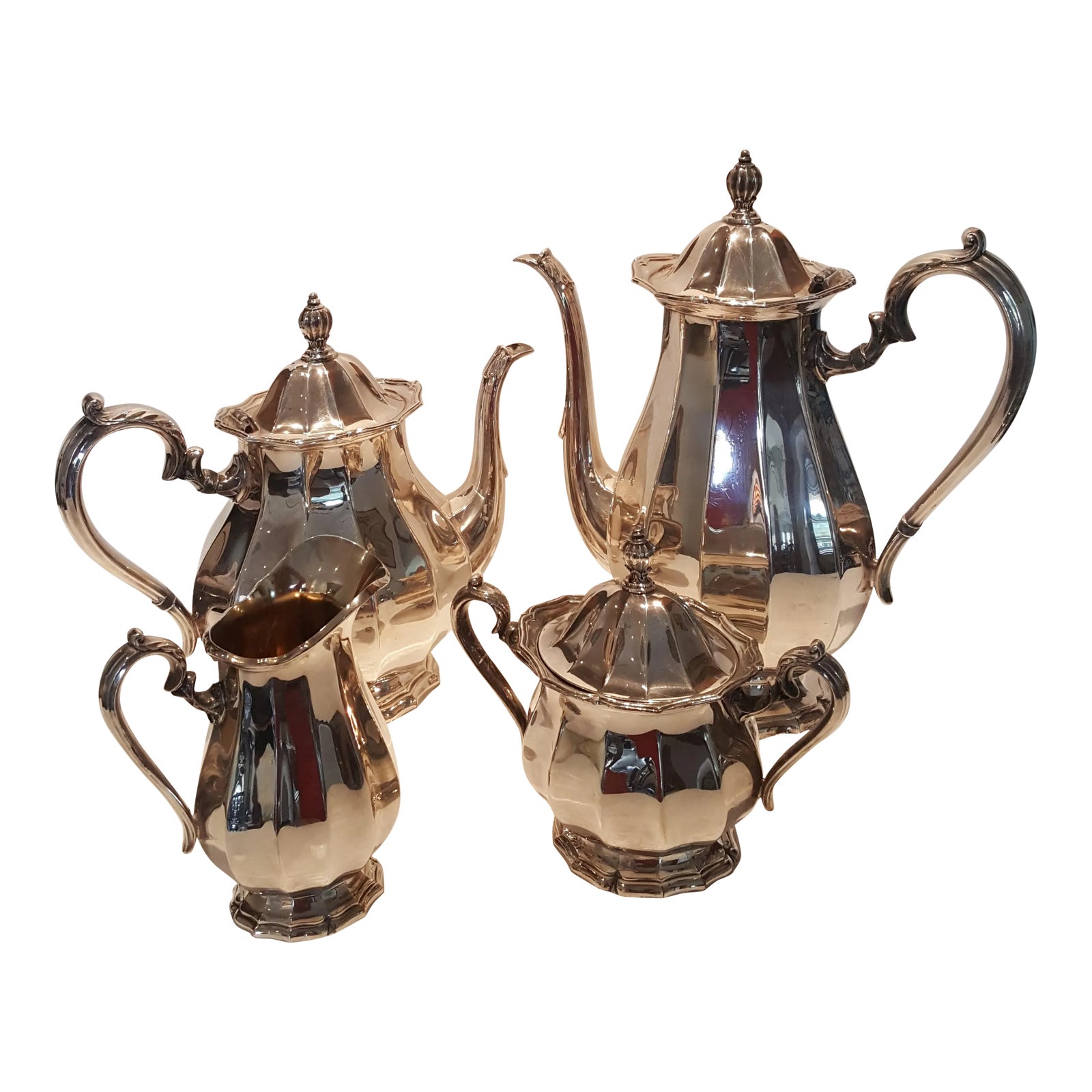 1940s Webster Wilcox English Flutes Silver Plate Coffee and Tea