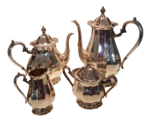 1940s Webster Wilcox English Flutes Silver Plate Coffee and Tea Set - 4 Piece Set