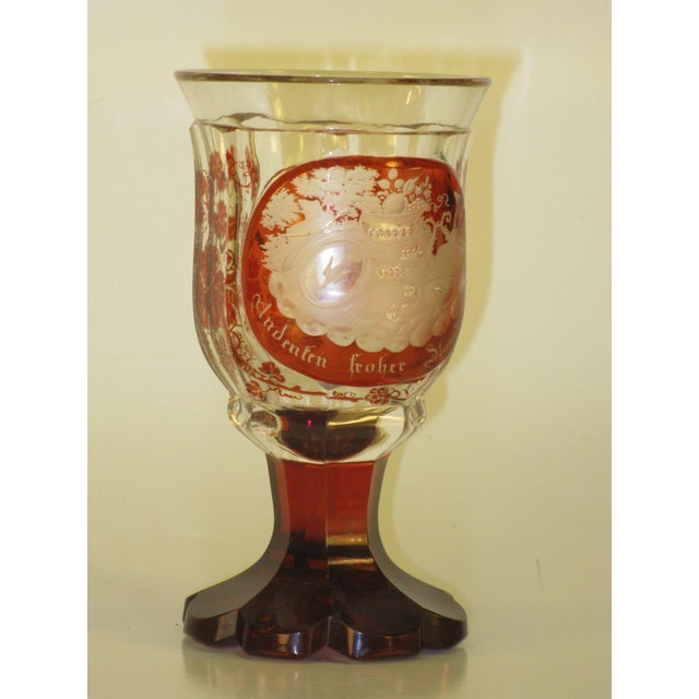 Cup Goblet Bohemian Glass Ruby Flashed Cut Engraved Cornucopia Antique Grand Tour For Sale - Image 14 of 17