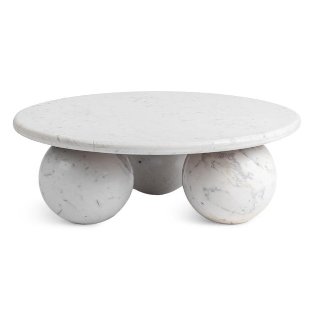 Contemporary Modern White Marble Sphere Base Coffee Table For Sale - Image 3 of 4