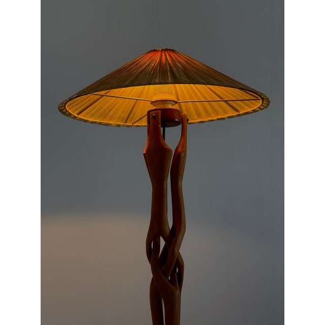 Sculptural Hand-Carved Table Lamp in Teak Wood, 1970s For Sale - Image 6 of 13