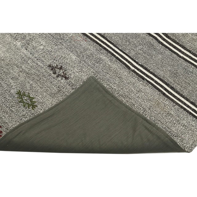 Mid 20th Century Mid 20th Century Gray Striped Large Vintage Kilim Rug For Sale - Image 5 of 7