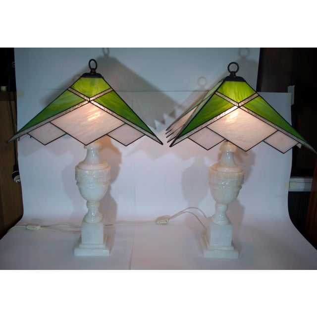 Vintage Alabaster and Glass Table Lamps, Set of 2 For Sale - Image 4 of 13