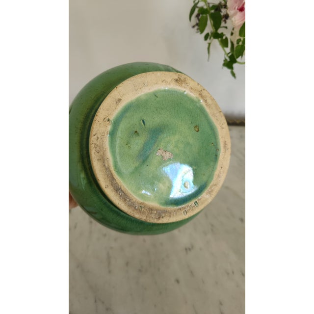 Vintage German Green and Brown Drip Glaze Double Handle Vase, Marked Germany 850 For Sale - Image 9 of 14