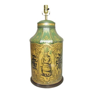 Antique Tole Painted Tea Cannister Lamp For Sale