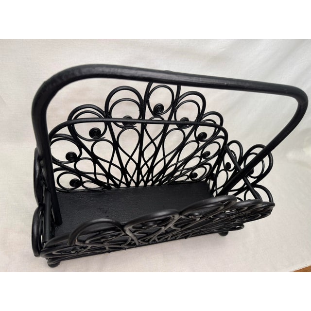 Mid 20th Century Boho Chic Black Painted Rattan Magazine Rack For Sale - Image 5 of 12