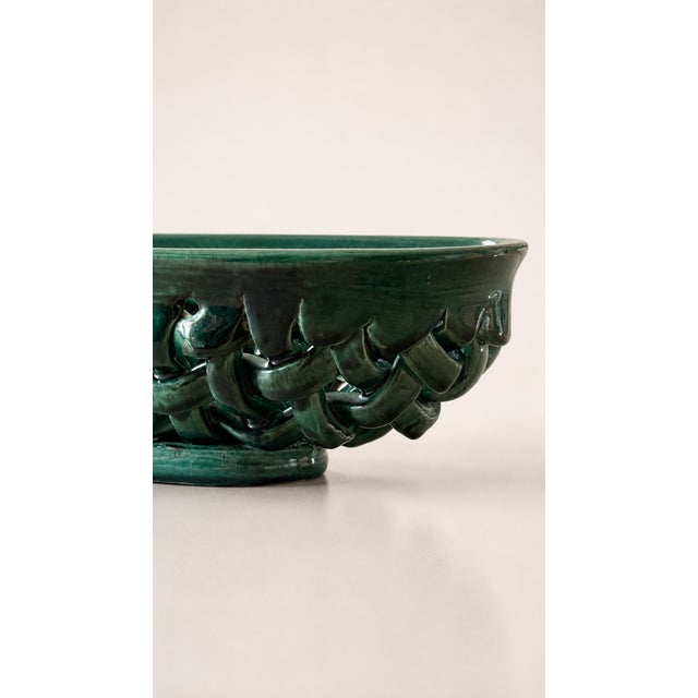 Boho Chic Green Ceramic Basket by Idlas, 1958 For Sale - Image 3 of 7