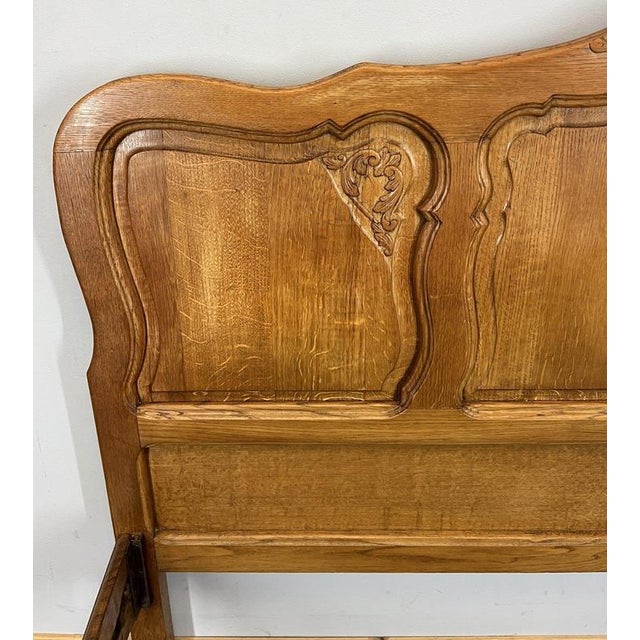 Brown Bed Vintage French Louis Xvi Double Bed Frame Oak Carved Headboard Lot 4603 For Sale - Image 8 of 10