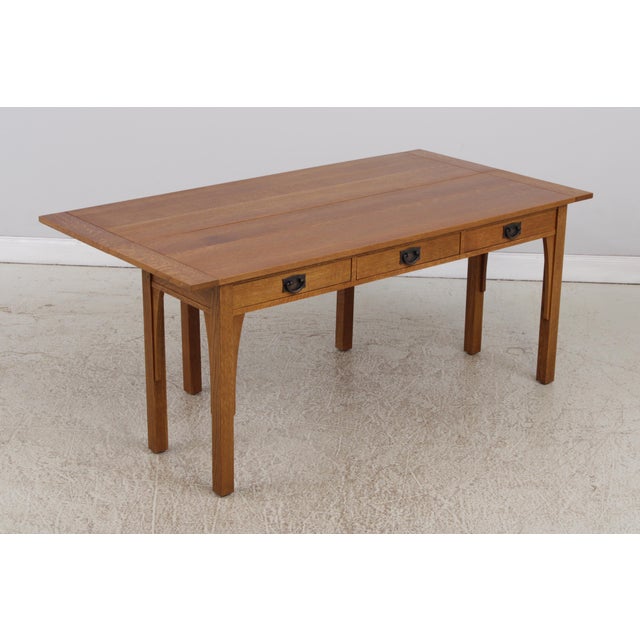 2000 - 2009 Stickley Mission Oak 3 Drawer Flip Top Sofa Table For Sale - Image 5 of 18