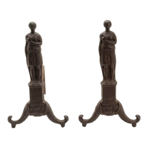 19th Century Lady Liberty Cast Iron Fireplace Andirons- a Pair