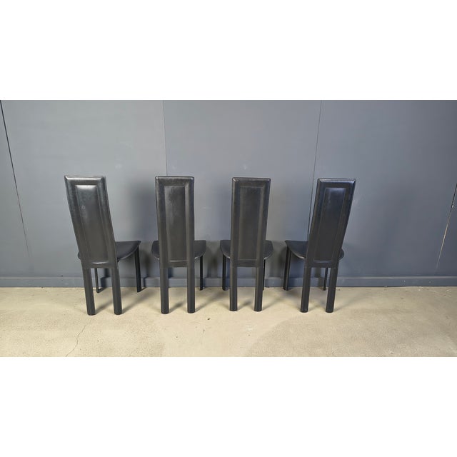 Vintage Black Leather Dining Chairs, 1980s, Set of 4 For Sale - Image 6 of 16