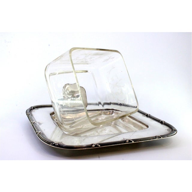 Silver Cheese Dish with Exposed Strips, Acid-Etched Glass Core and Knob Lid For Sale - Image 5 of 10