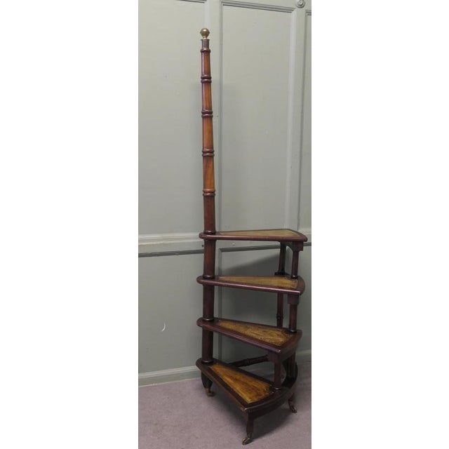 A Spiral Library Steps with a Tall Turned Support A Great set of Library Steps, the 4 steps are in a spiral formation,...