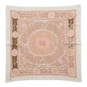Suzani Embroidered Wall Hanging - Neutral Tan Uzbekistan Embroidery 4'4'' X 4'6''