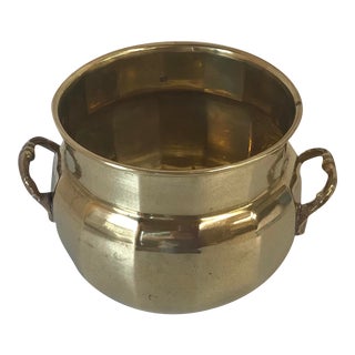 Vintage Round Brass Planter With Handles For Sale
