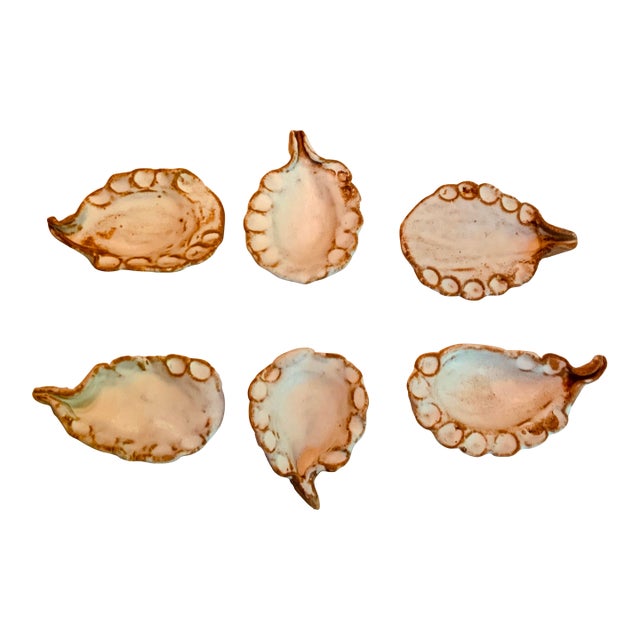 Handformed Biloxi Iron Oxide & White Glaze Stoneware Oyster Small Plates - Set of 6 For Sale