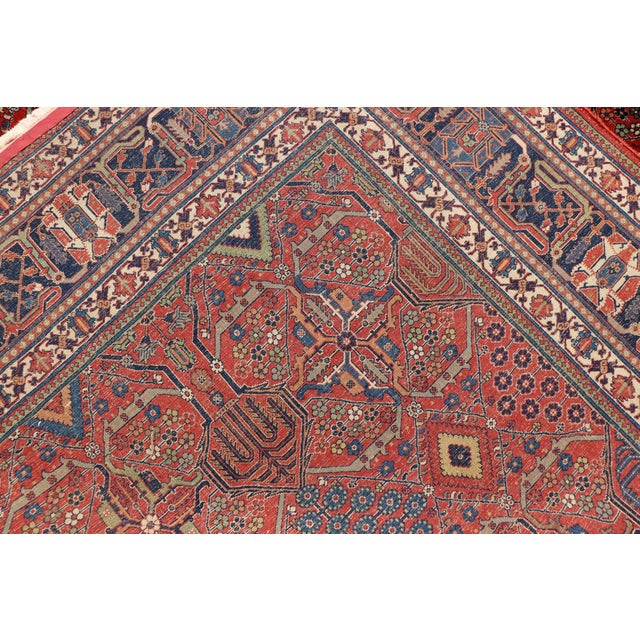 Antique Joshegan Rug With Rich Red Field, Geometric Motifs and Navy Borders 12 X 16'5 For Sale - Image 16 of 16